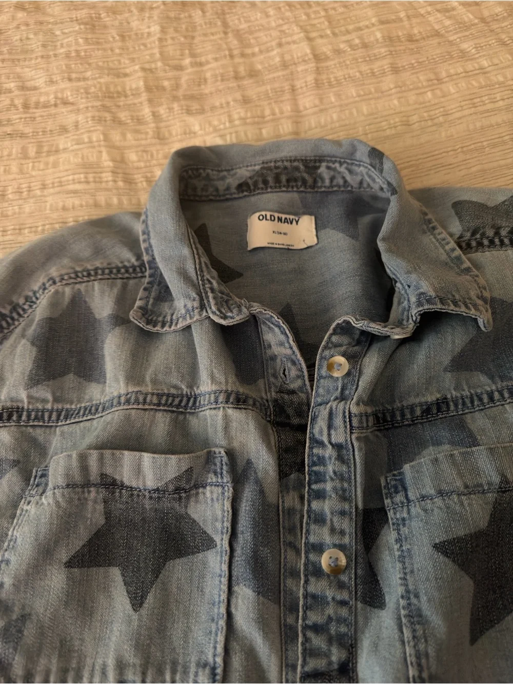 Girls Denim Star Button-Up Shirt - Light Blue